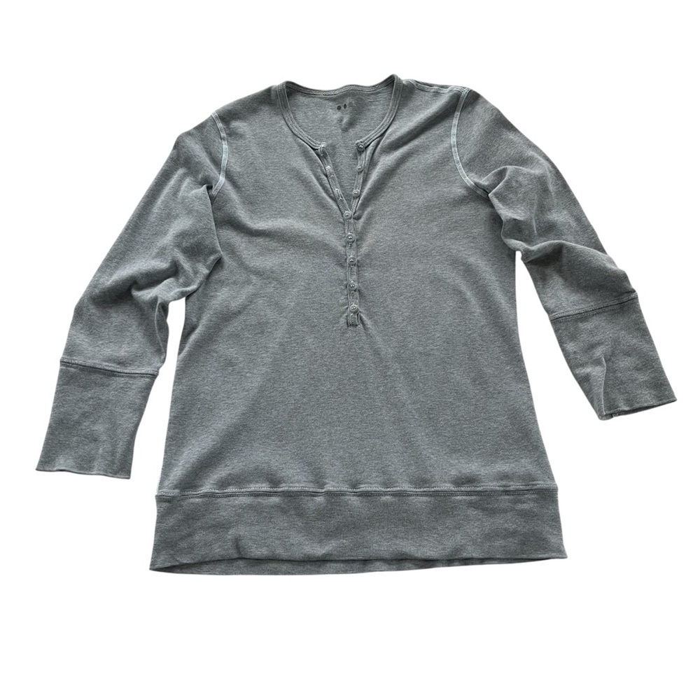 Three Dots Garment Dyed Henley Top Sz L Gray Thermal Minimalistic Closet Staple